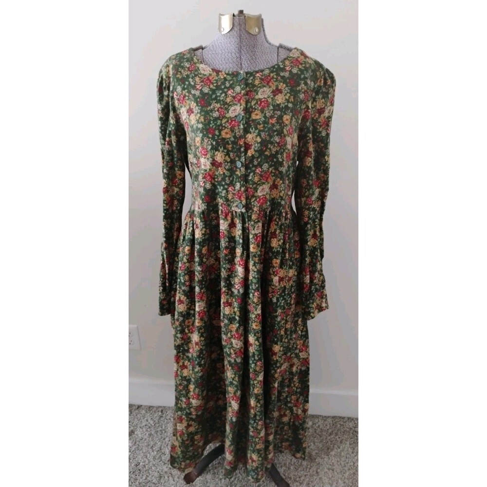 Vtg 80's Flannel Dress Women's Cottage Prairie Granny made in USA sz M EUC